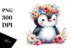 Cute Penguin with Flower Crown PNG Product Image 1