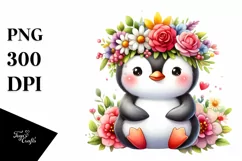 Cute Penguin with Flower Crown PNG Product Image 1