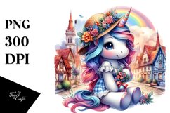 Colorful Baby Unicorn in Village Square Product Image 1