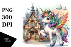 Colorful Baby Unicorn in Village Square Product Image 1