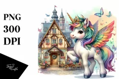 Colorful Baby Unicorn in Village Square Product Image 1