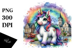 Colorful Baby Unicorn in Village Square Product Image 3