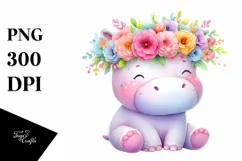 Colorful Hippo Flower Crown Clipart Product Image 1