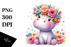 Colorful Hippo Flower Crown Clipart Product Image 1