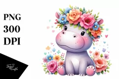 Colorful Hippo Flower Crown Clipart Product Image 3