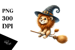 Funny Whimsical Lion on Witch Broom Clipart Product Image 1