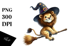 Funny Whimsical Lion on Witch Broom Clipart Product Image 1