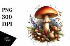 Glossy Mushroom Watercolor Splash, High-Res PNG Product Image 1