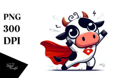 Goofy Cow with Superhero Cape PNG Product Image 1