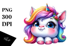 Cute Funny Baby Unicorn, PNG Product Image 1