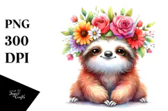 Cartoon Sloth with Flower Crown, High-Res PNG Product Image 1