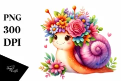 Cute Snail Sitting, Flower Crown PNG Product Image 3