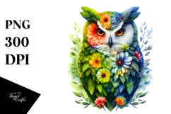 Vibrant Owl with Flowers PNG Product Image 1