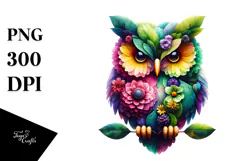 Vibrant Owl with Flowers PNG Product Image 1
