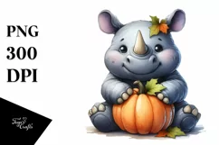 Funny Cute Rhino with Pumpkin | Sublimation | Clipart Product Image 3