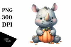 Funny Cute Rhino with Pumpkin | Sublimation | Clipart Product Image 3