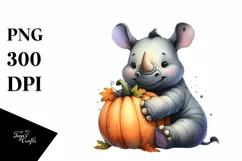 Funny Cute Rhino with Pumpkin | Sublimation | Clipart Product Image 1