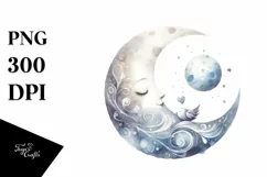 Watercolor Whimsical Moon | Sublimation Clipart Product Image 1