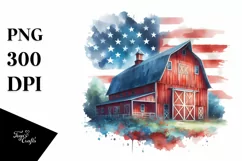 Washed Watercolor Barn USA Colors | Sublimation Clipart Product Image 1