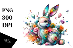 Colorful Bunny on Splashy Background PNG Product Image 1