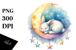 Whimsical Bunny Sleeping on Moon PNG Product Image 1