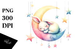 Whimsical Bunny Sleeping on the Moon PNG Product Image 1