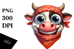 Cartoon Cow with Bandana PNG Product Image 1