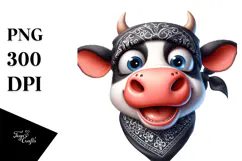 Cartoon Cow with Bandana PNG Product Image 1