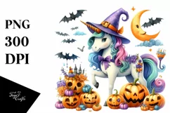 Fantasy Unicorn Halloween Scene Clipart Product Image 1