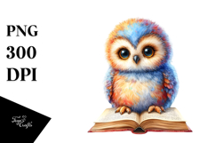Vibrant Baby Owl Reading a Book Clipart Product Image 1