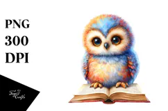 Vibrant Baby Owl Reading a Book Clipart Product Image 1