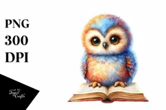 Vibrant Baby Owl Reading a Book Clipart Product Image 3