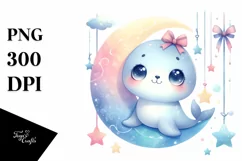 Colorful Smiling Baby Seal Moon Clipart Product Image 3