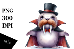 Vampire Walrus Whimsical Watercolor Clipart Product Image 1