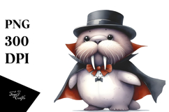 Vampire Walrus Whimsical Watercolor Clipart Product Image 1