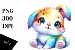 Smiling Baby Rabbit in Watercolor | Clipart Product Image 3