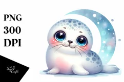 Colorful Baby Ringed Seal Under Moon | Sublimation | Clipart Product Image 3