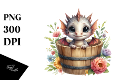 Cute Baby Dragon Wood Bucket PNG Product Image 1