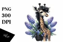 Watercolor Gothic Baby Giraffe Basket Flower Azalea | Product Image 1