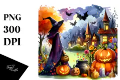 Simple Watercolor Drawing of Witch | Clipart Product Image 1