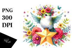 Cartoon-style Hummingbird Sitting on a Star PNG Product Image 1