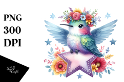 Cartoon-style Hummingbird Sitting on a Star PNG Product Image 1