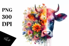 Artistic Watercolor Vibrant Cow | Sublimation Clipart Product Image 3