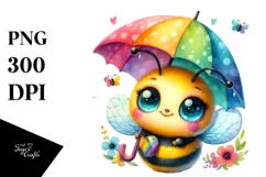 Vibrant Cute Baby Bee with Umbrella | Sublimation | Clipart Product Image 3