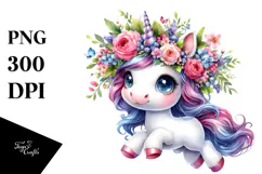 Vibrant Unicorn Running, Watercolor PNG Product Image 1