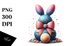 Stylized Bunny Sitting with Vintage Bow, High-Res PNG Product Image 1