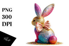 Stylized Bunny Sitting with Vintage Bow, High-Res PNG Product Image 1