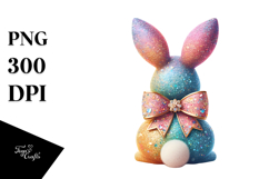 Stylized Bunny Sitting with Vintage Bow, High-Res PNG Product Image 1
