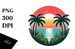 Retro Tropical Beach Sunset PNG Product Image 1