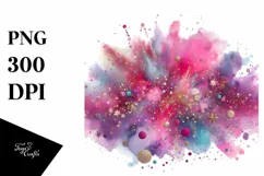 Colorful Magenta Gliterry Watercolor Splash PNG Product Image 1